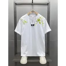 American Street Wear Floral Bordado Redondo Pescoço Manga Curta Camiseta Masculina Verão Pesado Casual Meia Manga