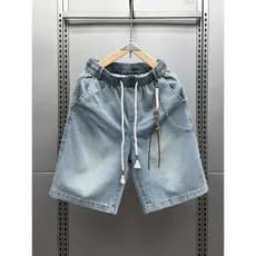 Street Wear cor clara Retro fino Denim Shorts masculino verão solto calças retas juventude Casual pingente calças de cin