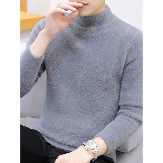 Camisola masculina outono inverno versão coreana forro de lã engrossado meados de pescoço malhas juventude Casual quente