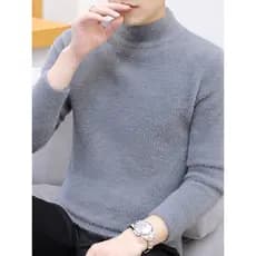 Camisola masculina outono inverno versão coreana forro de lã engrossado meados de pescoço malhas juventude Casual quente