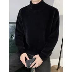 Camisola de gola alta de lã de vison masculina camisola de pelúcia grossa 2023 outono inverno fino ajuste quente forro d