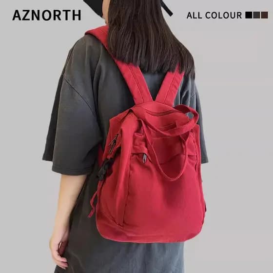 Huaxijia mochila feminina portátil dupla utilização estudante cor sólida mochila vermelho Vintage nicho simples mochila