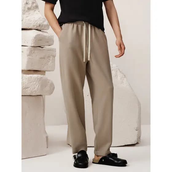 Giyomon calças casuais masculinas novo estilo gelo café cor Waffle cintura alta solta reta Drape umidade absorvente resp