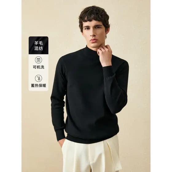 [Lavável à máquina] Suéter Giyomon masculino de manga comprida com gola meia alta e suéter Casual preto de malha Base de