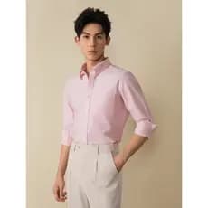 [Oxford Spinning] Giyomon Business Casual Camisa de manga comprida masculina de algodão puro rosa camisa de polegada