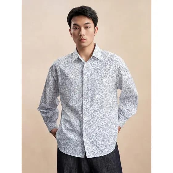 [Impressão de moda] Camisa floral Giyo Meng masculina de manga comprida temperamento Casual retrô fácil de cuidar floral