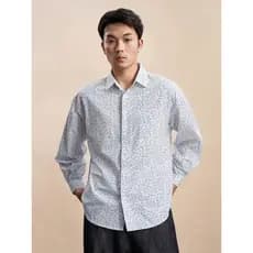 [Impressão de moda] Camisa floral Giyo Meng masculina de manga comprida temperamento Casual retrô fácil de cuidar floral
