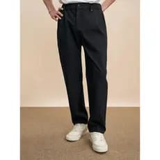 Giyomon Tapered Micro-Elastic Calças Casuais Homens Preto Primavera Solta Calças Retas Trabalho Commuter Calças Diárias
