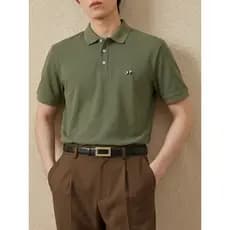 Giyomon camisa Polo de manga curta masculina lapela verde verão cor sólida Casual Commuter All-Match respirável bordado