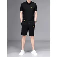 Camisa POLO sem costura terno masculino verão gelo seda legal Shorts de manga curta terno de duas peças masculino High-E