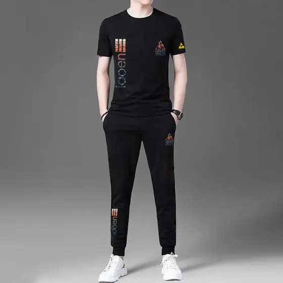 Verão Casual esportes terno masculino 2026 novo estilo de seda gelo fino de manga curta camiseta calças esportivas conju