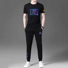 Terno Casual masculino primavera verão estilo gelo seda fina manga curta camiseta calças conjunto completo roupas esport