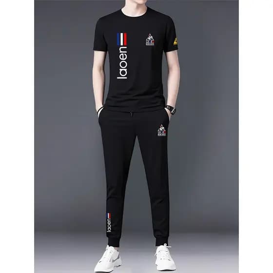 Verão Casual terno masculino de seda gelo fino manga curta camiseta calças verão roupas esportivas terno de duas peças 2