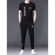 Verão Casual terno masculino de seda gelo fino manga curta camiseta calças verão roupas esportivas terno de duas peças 2