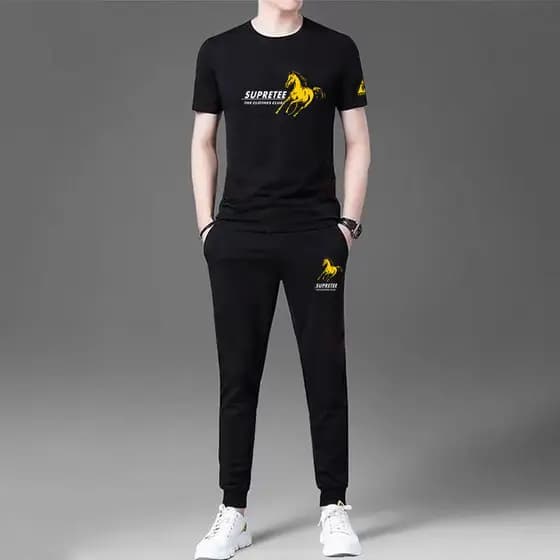 Terno Casual roupas esportivas masculinas de seda gelo fino manga curta camiseta calças conjunto completo 2026 verão nov