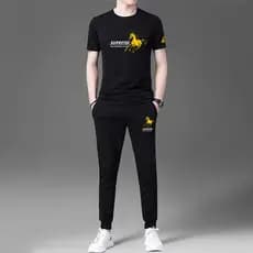 Terno Casual roupas esportivas masculinas de seda gelo fino manga curta camiseta calças conjunto completo 2026 verão nov