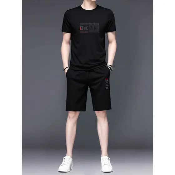 Terno de seda gelo verão novo estilo Shorts de manga curta masculino combinando um conjunto bonito roupas juventude na m