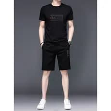 Terno de seda gelo verão novo estilo Shorts de manga curta masculino combinando um conjunto bonito roupas juventude na m