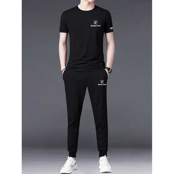 Terno esportivo masculino 2026 verão novo estilo Street Wear camiseta de seda gelo combinando juventude versão coreana n