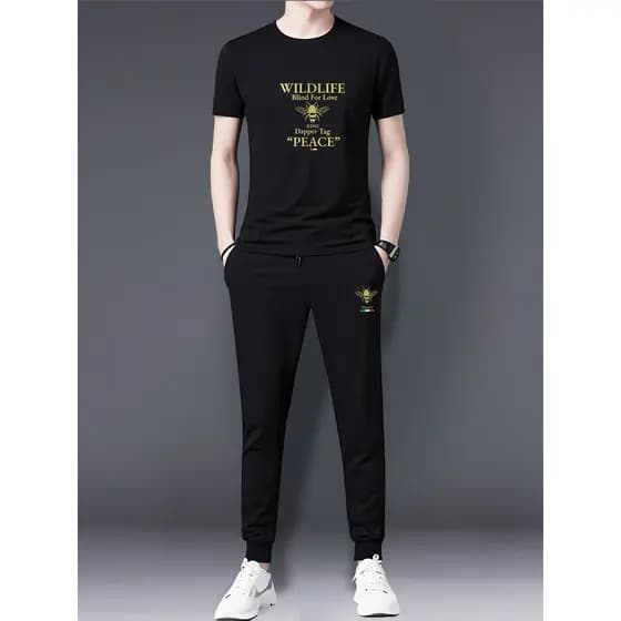 Terno esportivo de verão masculino 2026 novo estilo Street Wear seda gelo respirável manga curta um conjunto com homens