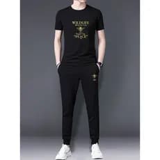 Terno esportivo de verão masculino 2026 novo estilo Street Wear seda gelo respirável manga curta um conjunto com homens
