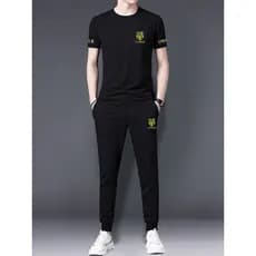 Terno de verão masculino 2026 novo estilo masculino seda gelo manga curta camiseta solta tamanho grande juventude Casual