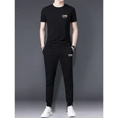 Terno Casual masculino 2026 verão novo estilo de seda gelo manga curta camiseta masculina usar um conjunto com bonito St