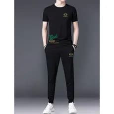Verão gelo seda de manga curta terno esportivo masculino 2026 novo estilo moda masculina camiseta conjunto Casual roupas
