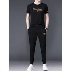 Terno esportivo de verão masculino Casual fino All-Match terno de duas peças moda manga curta gelo seda em torno do pesc
