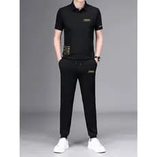 Terno Casual masculino 2026 novo estilo verão juventude esportes tendência gelo seda lapela camisa polo de manga curta t