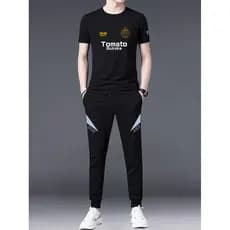 Homens verão terno de manga curta 2026 novo estilo juventude gelo seda camiseta esportes casuais na moda bonito terno de