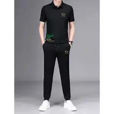 Terno Casual masculino 2026 verão novo estilo de seda gelo respirável camisa polo de manga curta esportes na moda verão