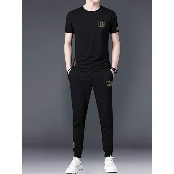 Street Wear terno esportivo masculino 2026 verão solto manga curta camiseta combinando seda gelo respirável moda Casual