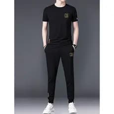 Street Wear terno esportivo masculino 2026 verão solto manga curta camiseta combinando seda gelo respirável moda Casual