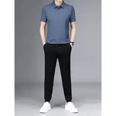 Verão negócios Casual camisa polo terno esportivo masculino 2026 novo estilo lapela manga curta combinando terno de duas