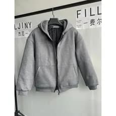Inverno engrossado jaqueta Casual com capuz caído ombro moletom masculino jaqueta com zíper cinza solto todos @