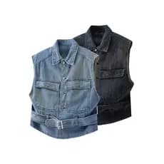 Americano ferramentas Denim colete masculino feminino verão Street Wear sem mangas colete na moda gola quadrada na moda