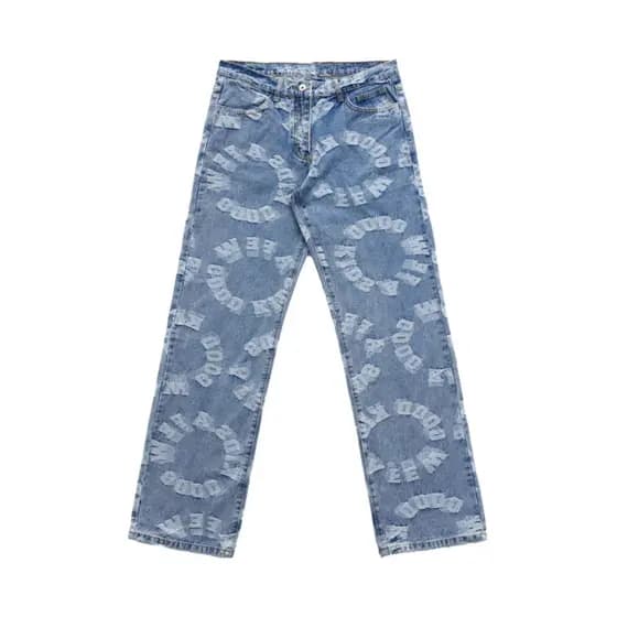 Nacional na moda Jacquard High street Jeans masculino street Wear ins em linha reta solto terno primavera outono impress