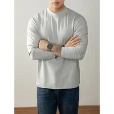 Camiseta masculina de manga comprida na moda Modal nublado algodão meia gola alta camiseta cor sólida