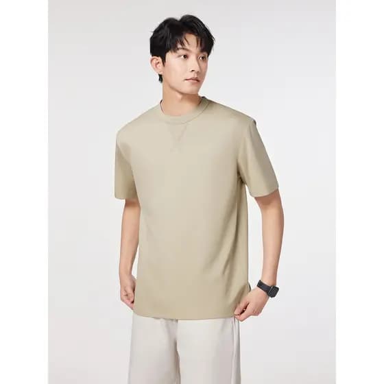 Camiseta masculina de manga curta sensação de frio amônia líquida mercerizada algodão americano Top All-Match em torno d