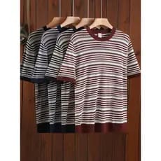Camiseta masculina de manga curta com rosca respirável legal seda masculina sem idade usar contraste cor listrado malha