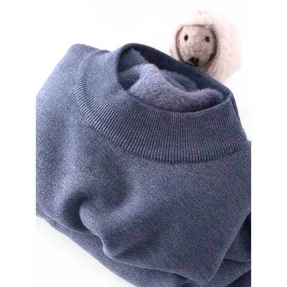 Suéter masculino forro de lã engrossado outono inverno quente malhas masculinas de uma peça de lã meia gola alta cor sól