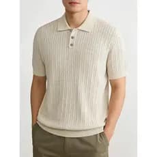 Camisa polo masculina de manga curta, linho legal, padrão de linho retrô, estilo dinheiro antigo, lapela de malha, camis