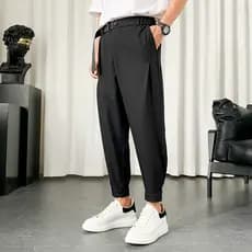 Macacão masculino calças casuais Street Wear calças masculinas verão solto Harem calças Velcro Drape calças pequenas