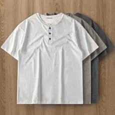 300G pesado Slub algodão camiseta masculina de manga curta verão americano Retro camisa polo meia manga Casual solto Hen