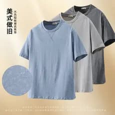 Camiseta masculina de manga curta lavada e desgastada, verão na moda, linda, solta, pesada, meia manga, algodão puro