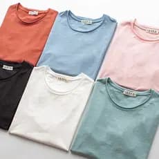 Camiseta masculina de manga curta de algodão macio Slub Casual fino estilo japonês borda crua em torno do pescoço puro a