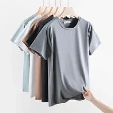 2 peças] camiseta Modal de manga curta masculina verão camisa de fundo estilo fino cor sólida gelo seda meia manga algod