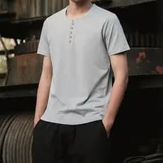 Pesado 50 contagem de algodão puro alta contagem solta manga curta camiseta masculina botões japoneses verão meia manga
