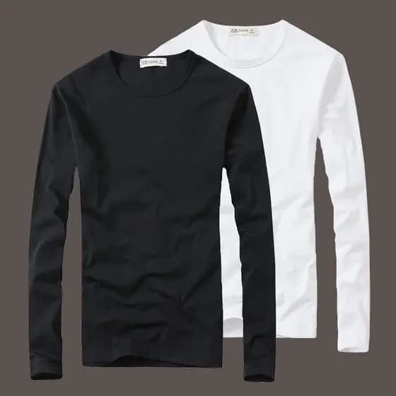 Camiseta de manga comprida masculina branca em torno do pescoço roupas masculinas cor sólida preto camisa de fundo outon